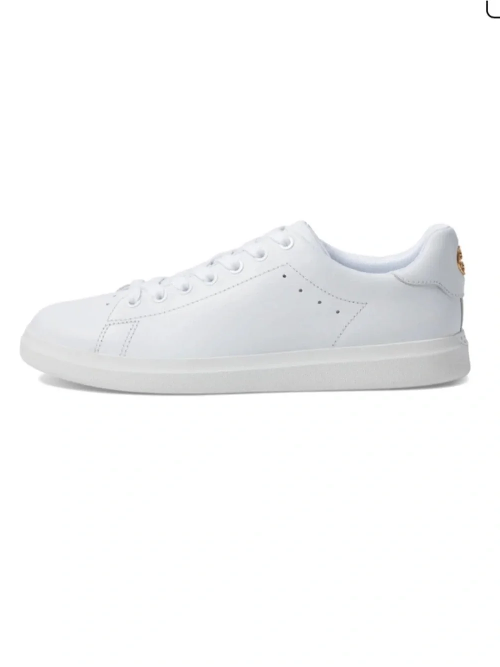Tory Burch White Leather Low-Top Sneaker with Gold Emblem